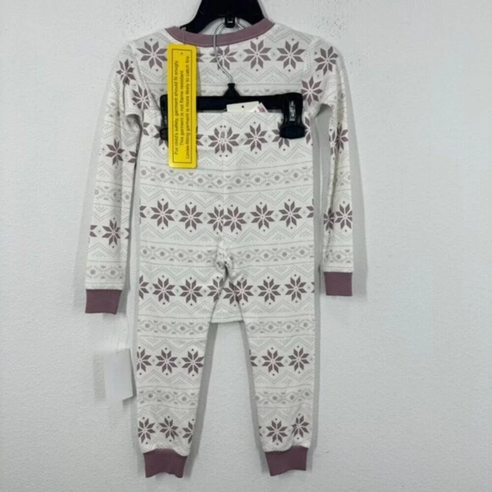Petit Lem Holiday White Lavendar Mauve Faire Isle Snowflake Organic Cotton PJ